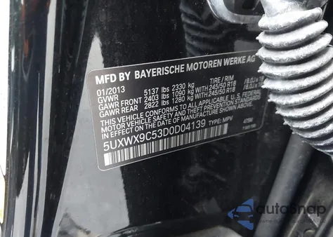 2013 BMW X3 xDrive28I from USA, damaged, VIN 5UXWX9C53D0D04139